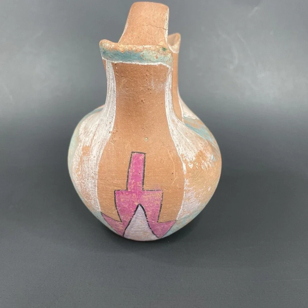 Vtg Wedding Vase Double Spout Southwestern Mexican Native American Style Painted